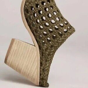 JEFFREY CAMPBELL Leone Woven Leather Bootie Mule Weaved Slip On Olive  Worn 1 X